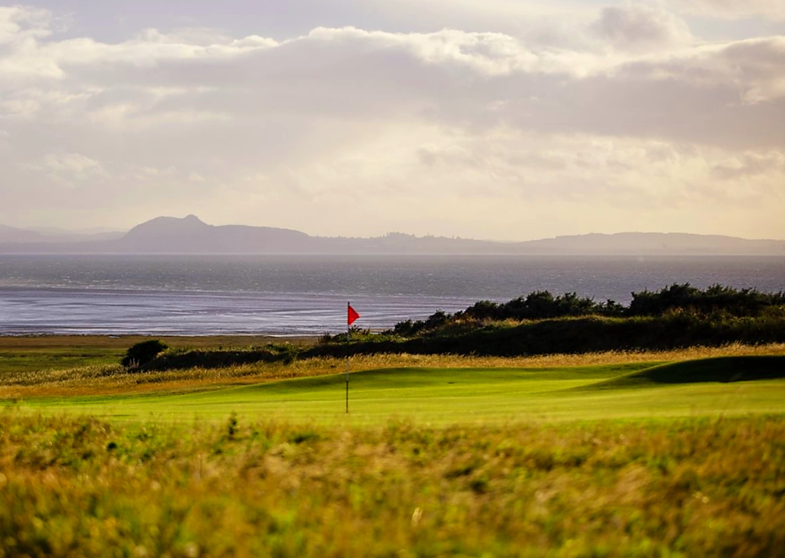 Gullane No2 Course, 13th green looking across the Firth of Forth to Edinburgh