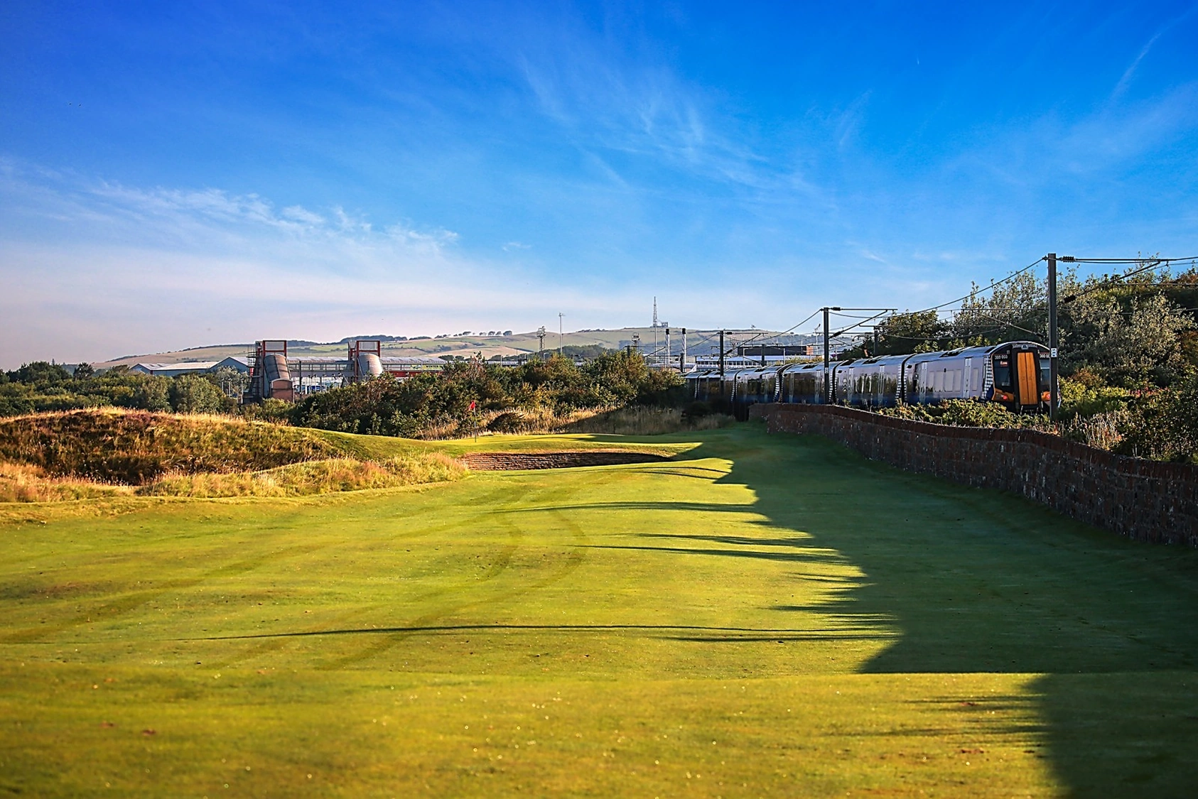 Prestwick 1st fairway with railway to the right