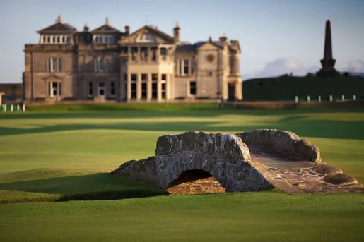 The Swilcan bridge with the clubhouse in the background