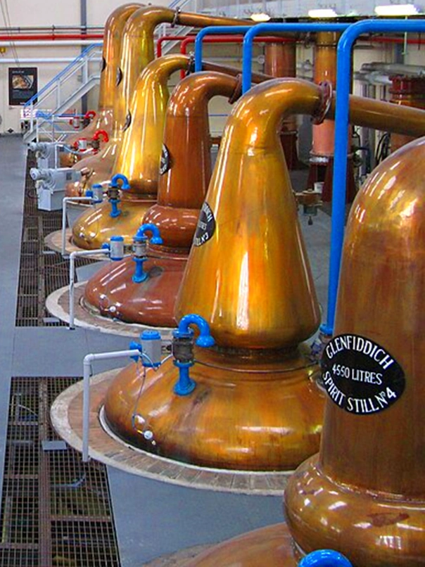 Copper stills at the Glenfiddich distillery