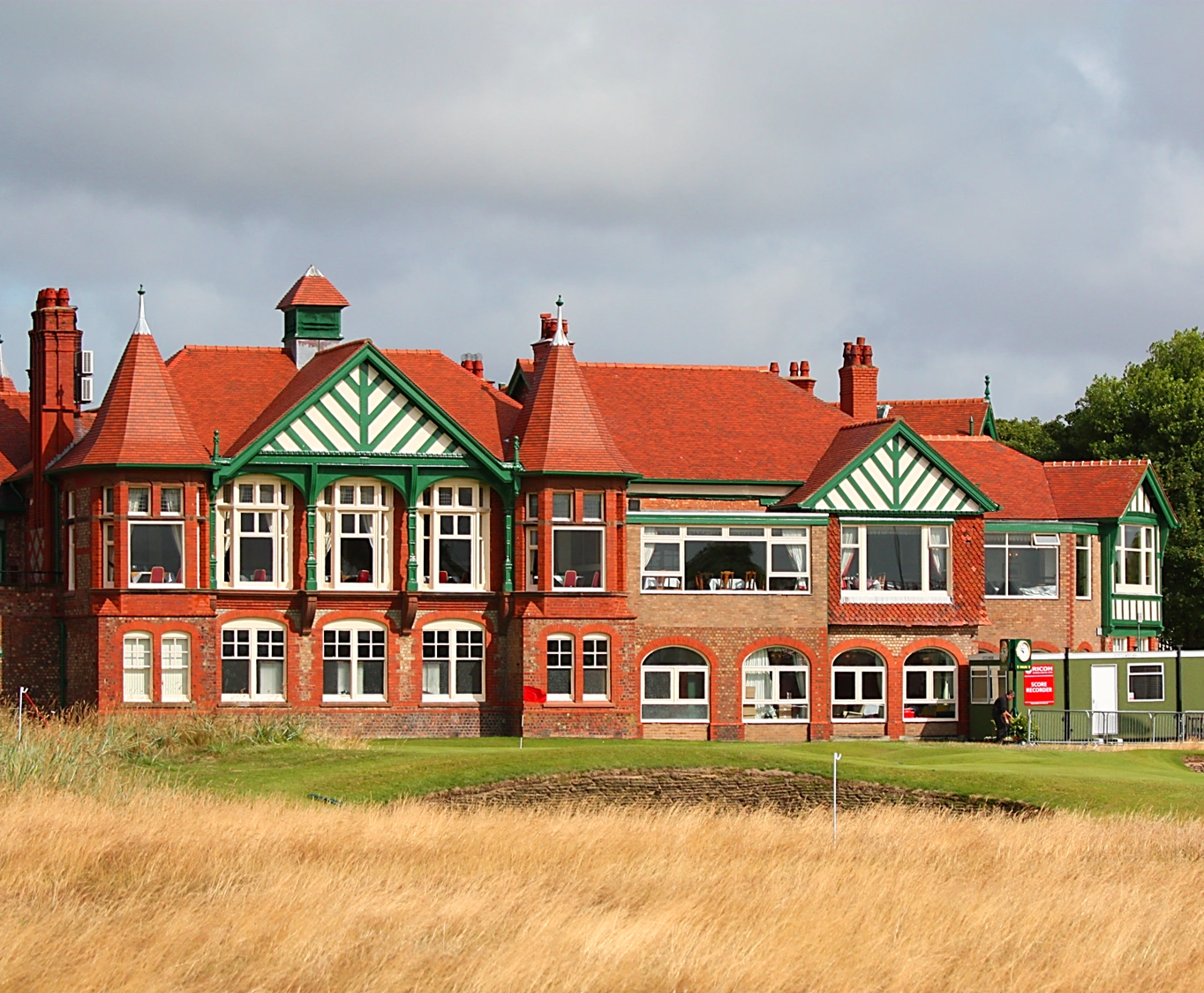 The red bricked and green gabled clubhouse at Royal Lytham