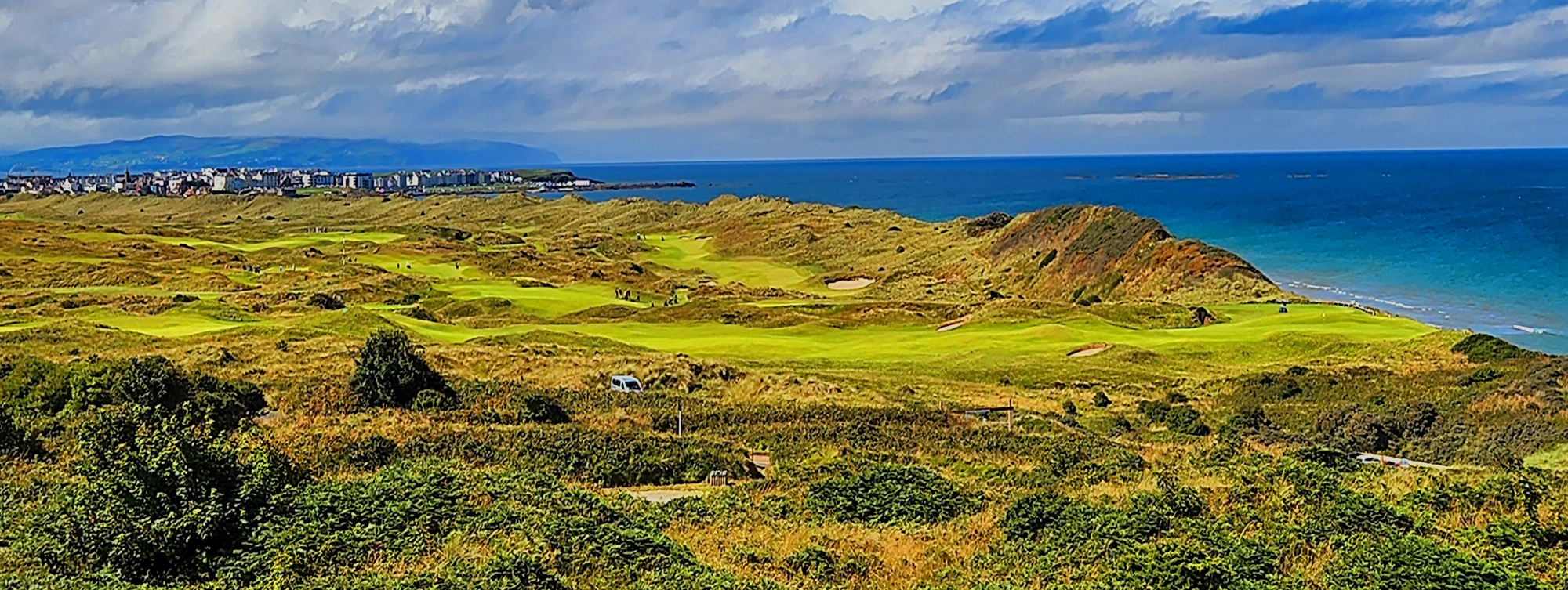 Panoramic view of the Dunluce course at Royal Portrush