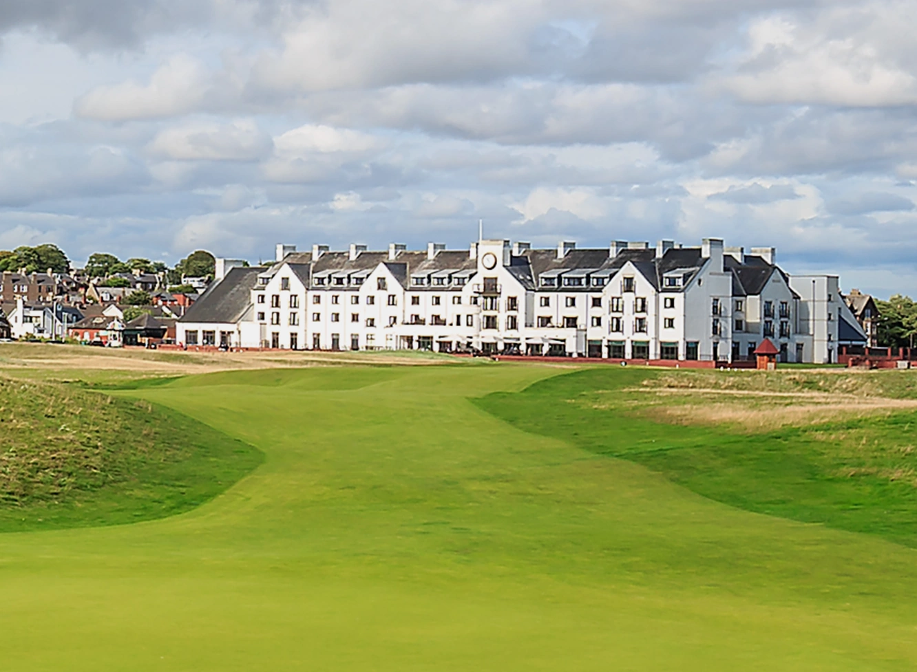 Carnoustie hotel taken from the 1st green looking back up the fiarway