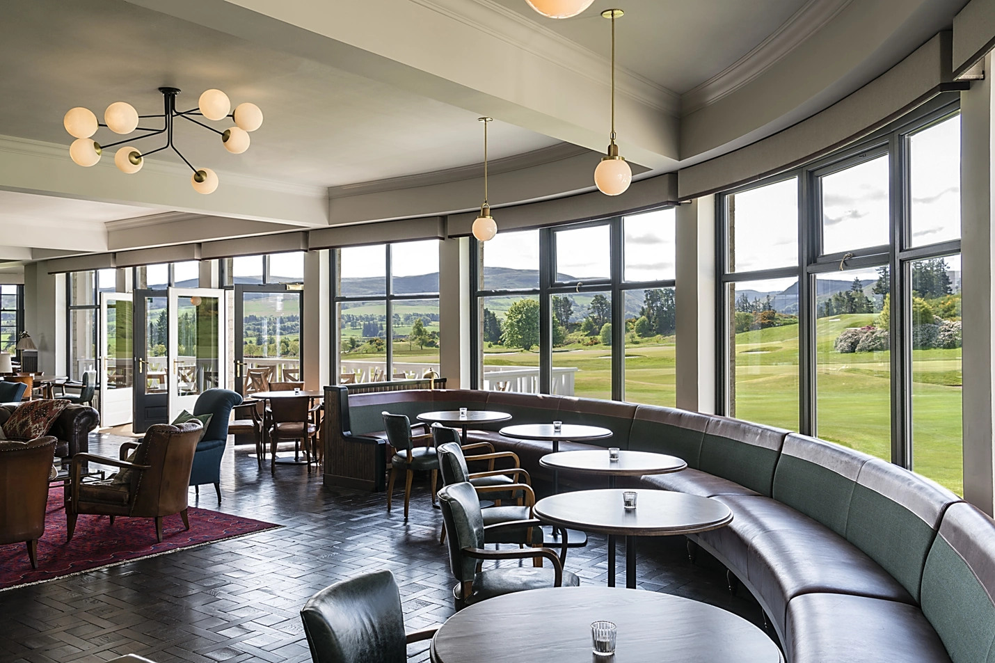 Gleneagles hotel looking out of bay window onto the Kings Course