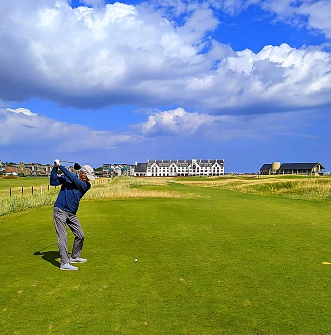 Driving on the 18th tee at Carnoustie